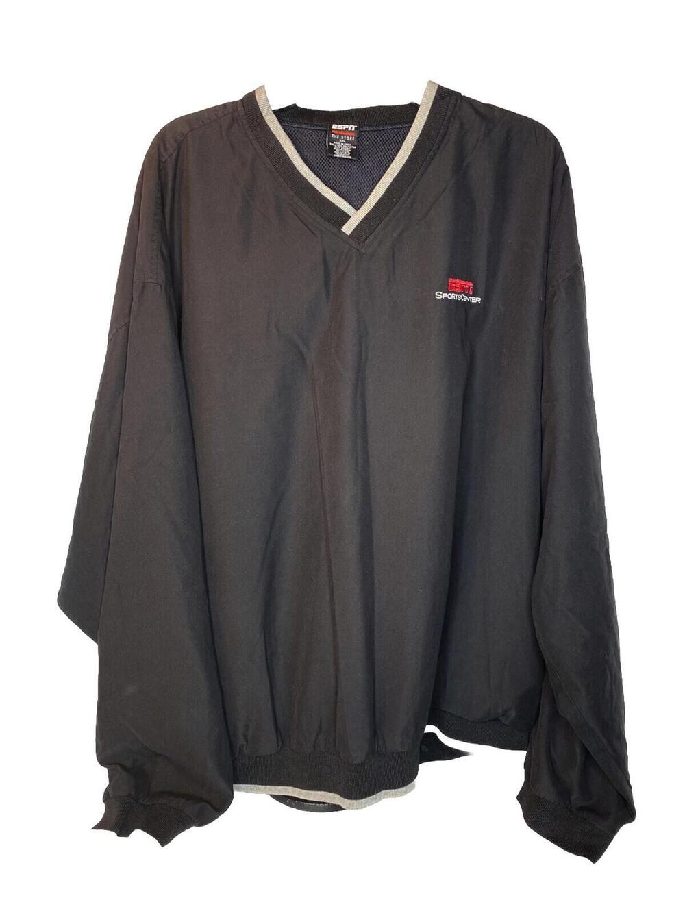 Vintage ESPN Sports Center Pullover Mens Size 2XL Black Vneck Mesh Lining